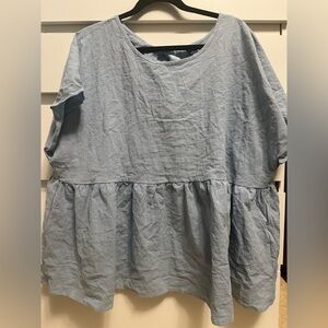 SHEIN Light Blue Ruffle Hem Blouse